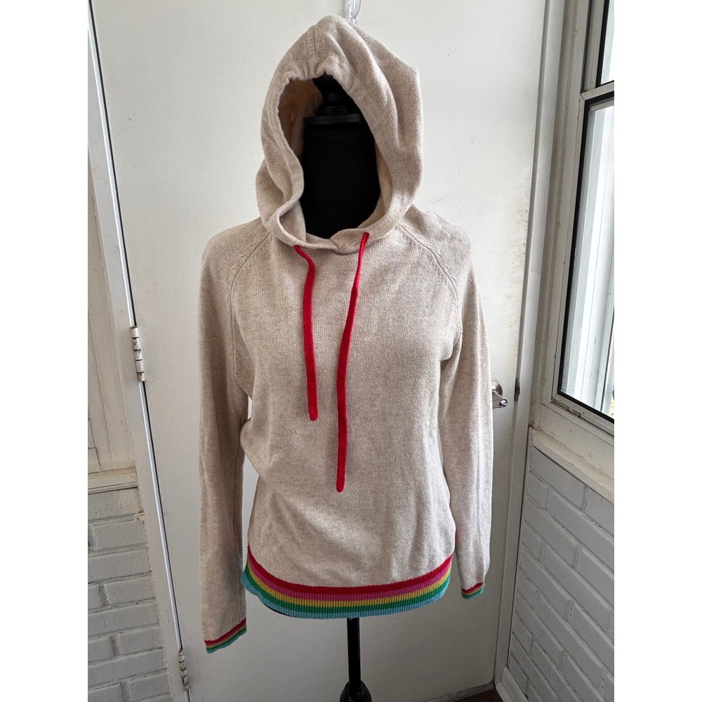 Boden Rainbow Trim Wool Cashmere Blend Hoodie Sweater size 6 layered‎ cabincore